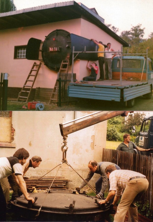 Rauchkammertür der BR 50 am Vereinsheim des MEC Marburg